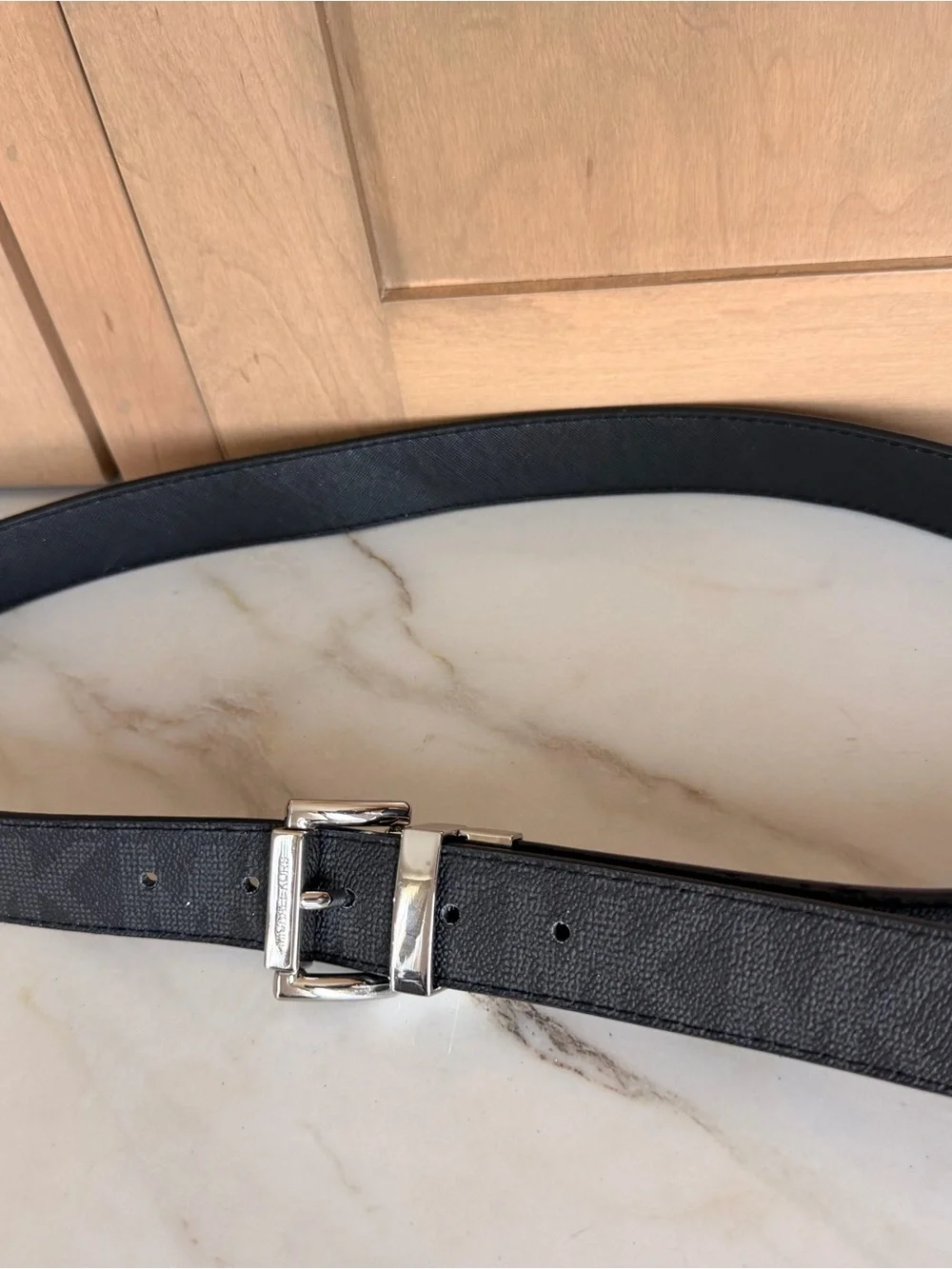 Michael Kors Black Men’s Leather Belt with Silver Buckle